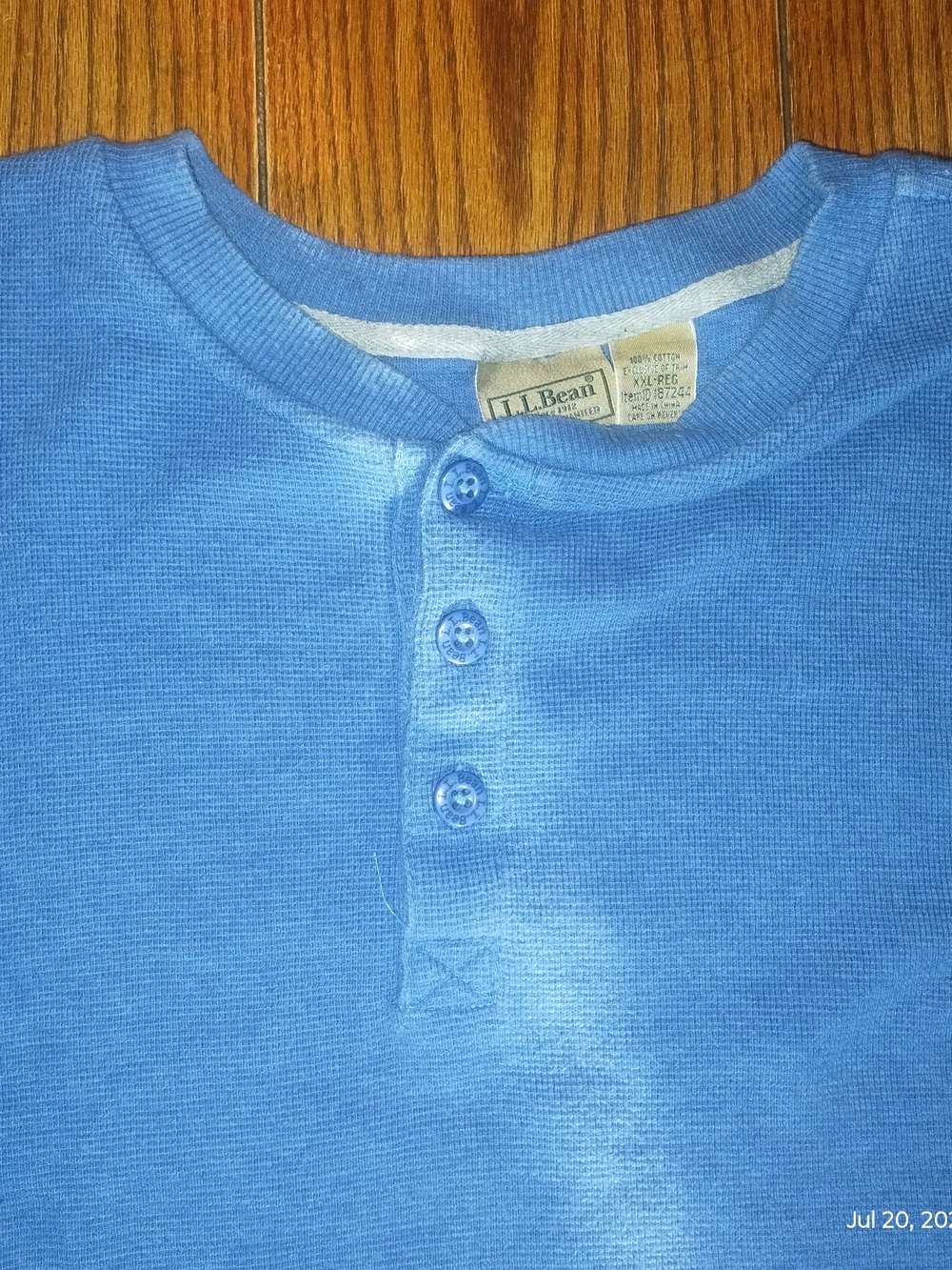L.L. Bean Mens XXL Waffle Knit Blue Henley Button-Down